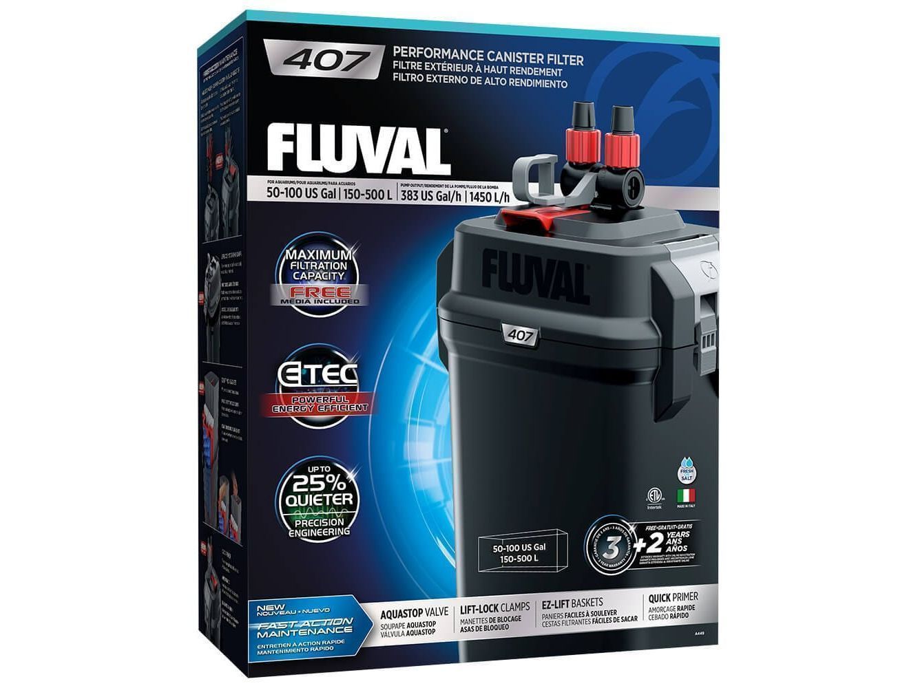 Fluval 407 External Filter 120Vac, 60Hz (50-100gal) Fish Supplies Fluval
