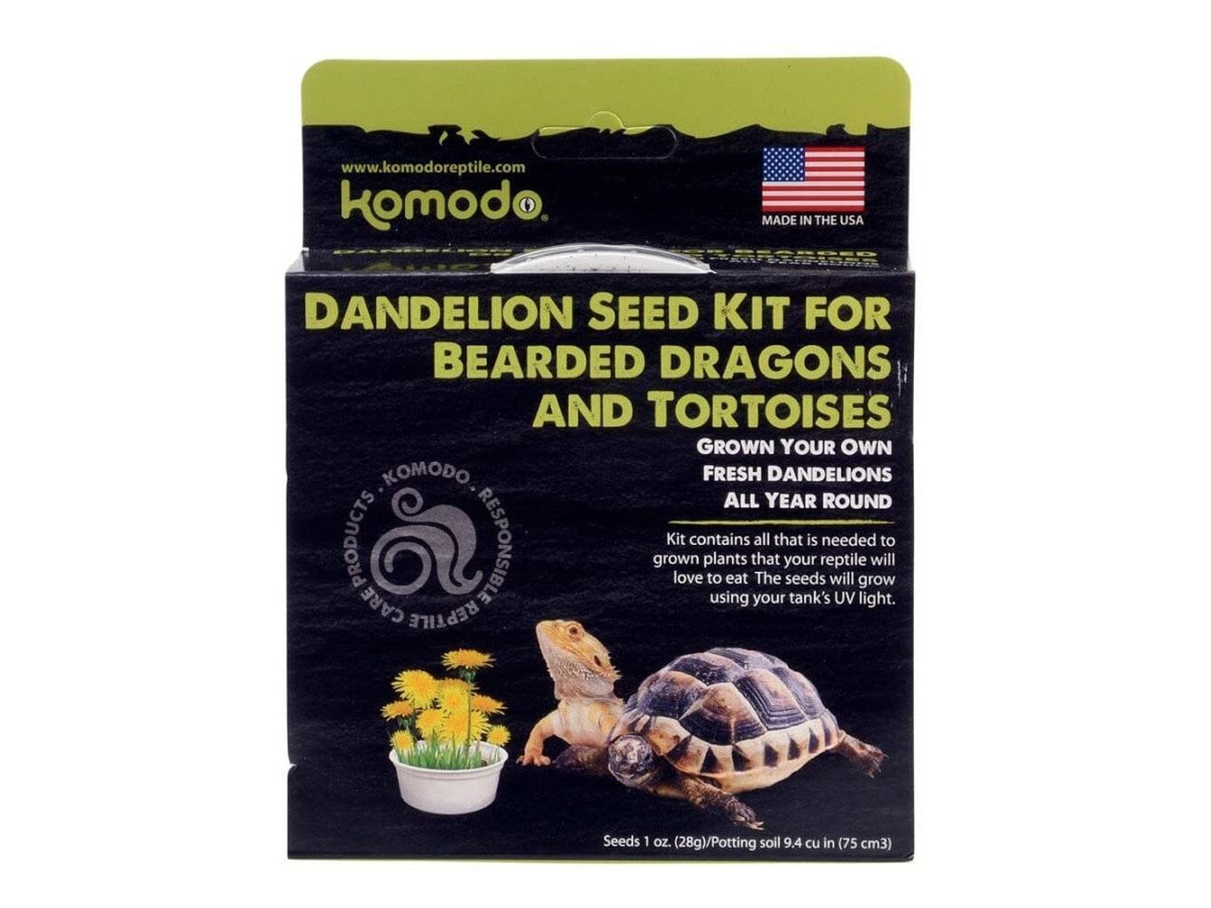 Komodo Grow Your Own Dandelion Seed Kit for Bearded Dragon & Tortoise 6.5 in Komodo
