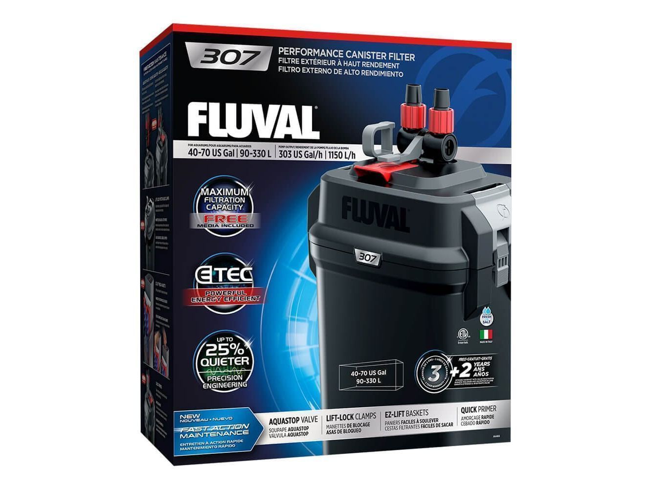 Fluval 307 External Filter 120Vac, 60Hz (40-70 gal) Fish Supplies Fluval