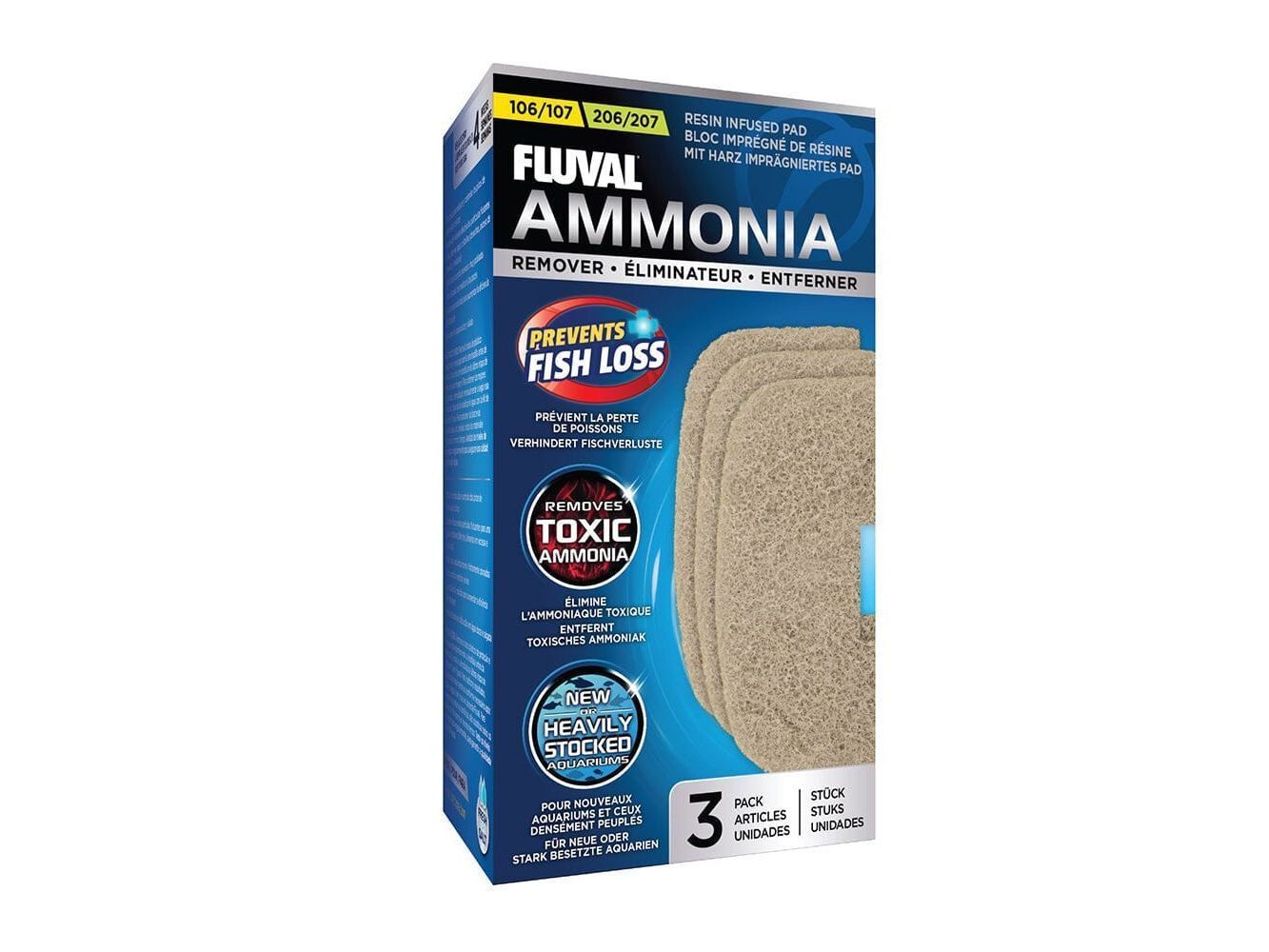 Fluval 106/107/206/207 Ammonia Remover Pad, 3pk Fish Supplies Fluval