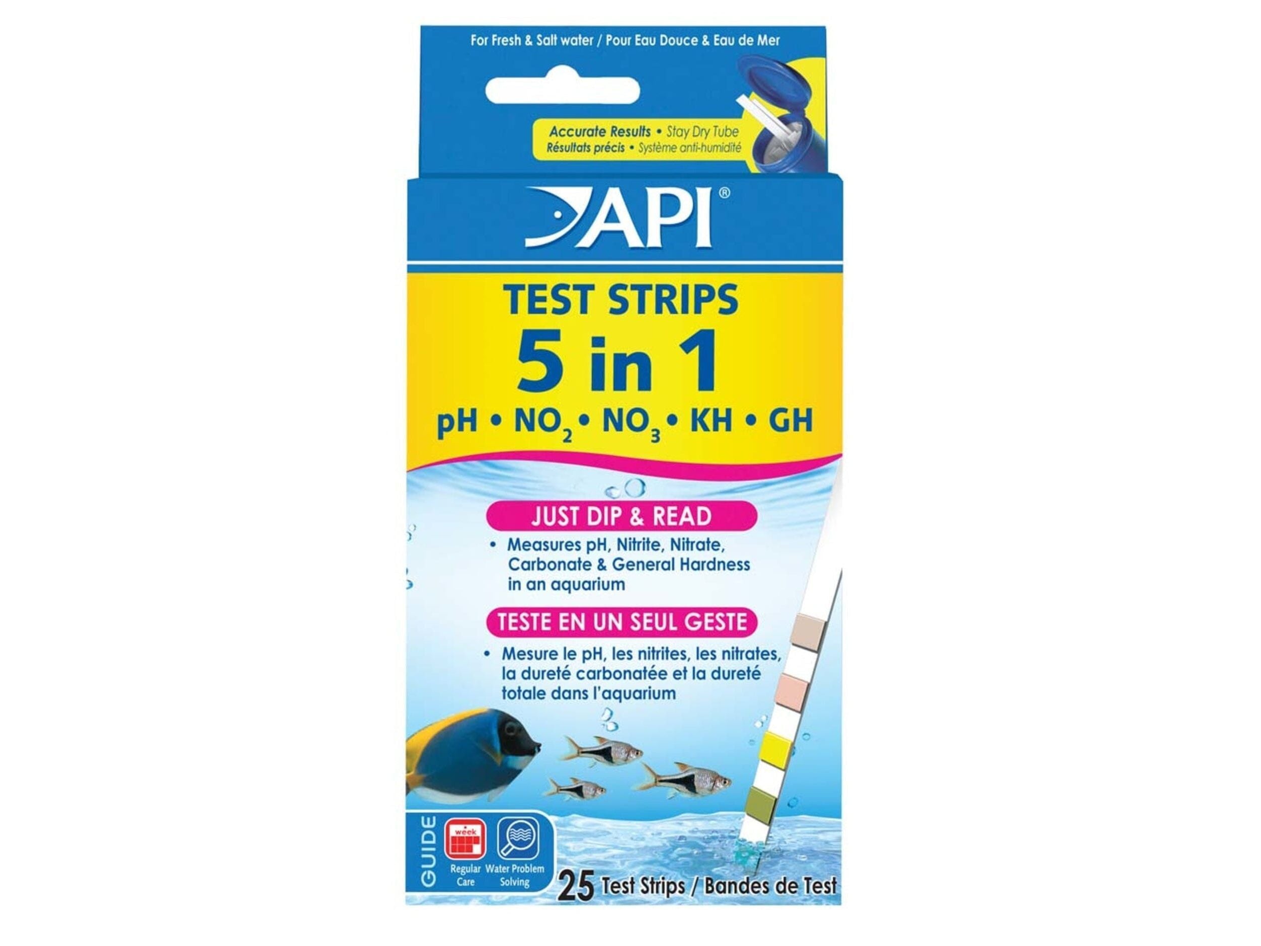 API 5-in-1 Freshwater Aquarium Test Strip, 25ct Fish Supplies API
