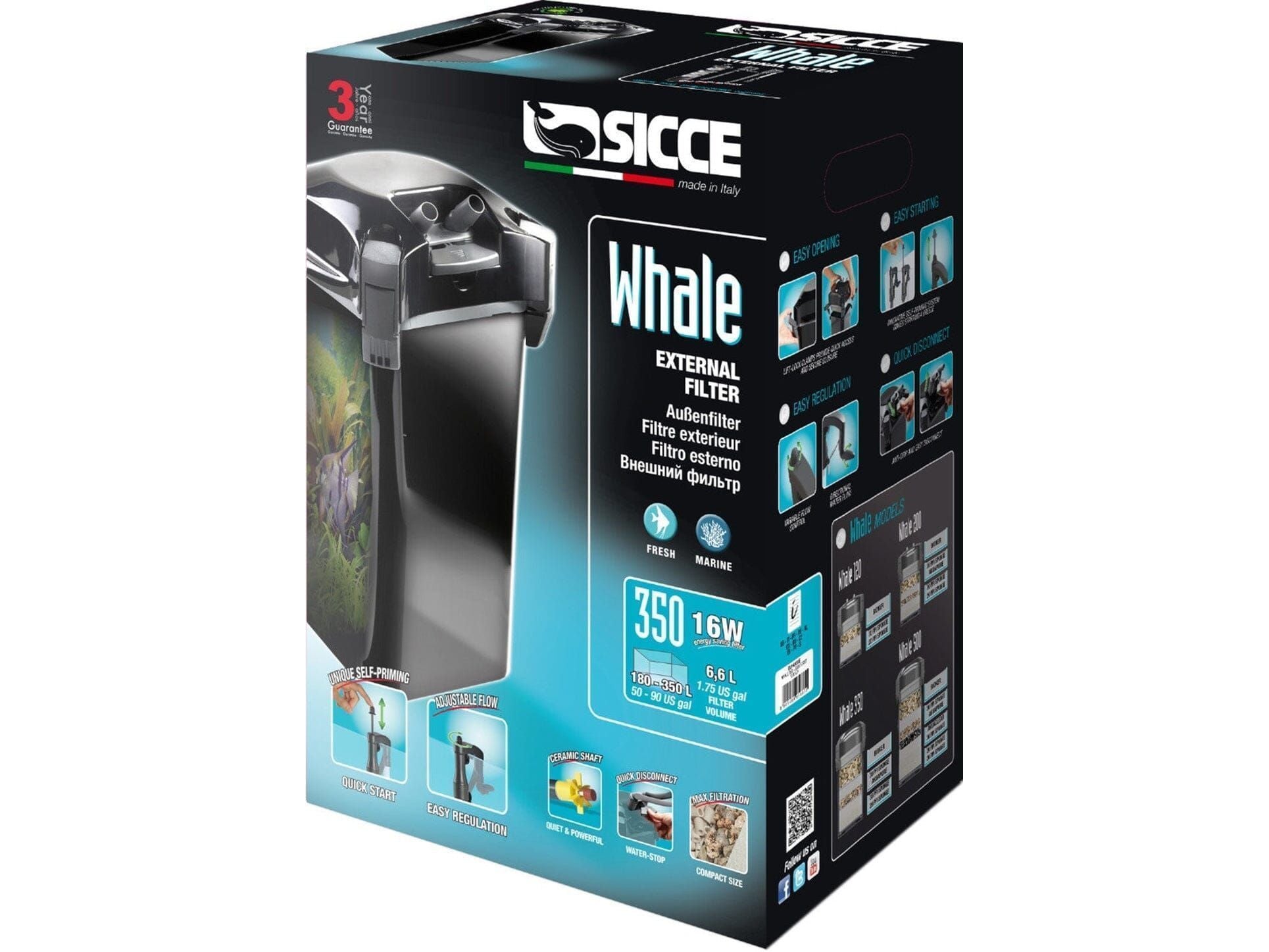 Sicce WHALE 350 Canister Filter - up to 90 gallon aquariums - 330 GPH 1ea Animals & Pet Supplies > Pet Supplies > Fish Supplies SICCE