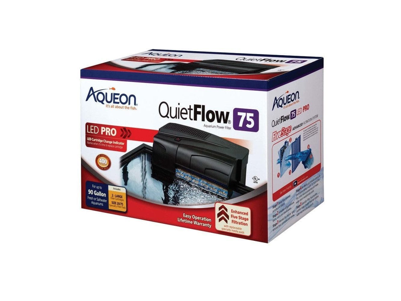 Aqueon QuietFlow LED PRO Aquarium Power Filter Size 75 Filter & Accessories Aqueon