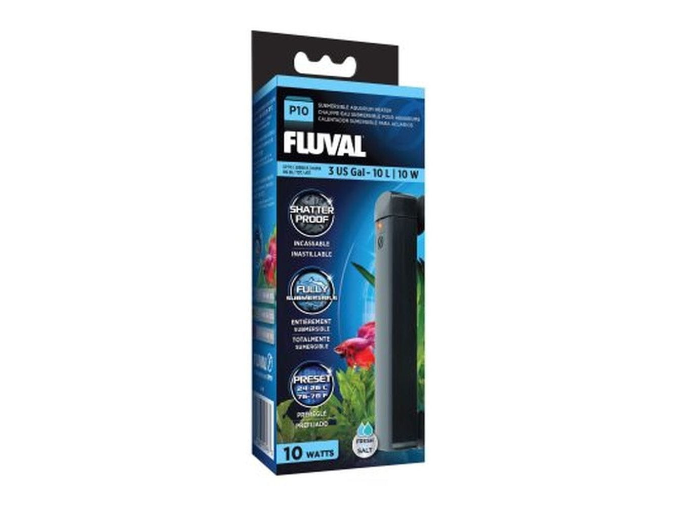 Fluval P10 Pre-Set Aquarium Heater, 3 gallon Fish Supplies Fluval