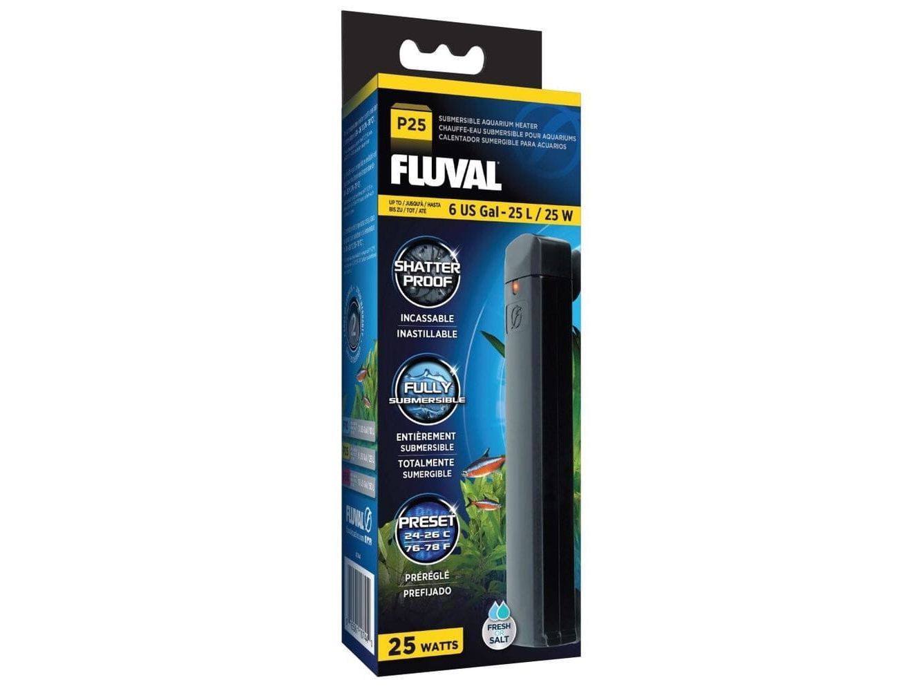 Fluval P25 Pre-Set Aquarium Heater, 6 gallon Fish Supplies Fluval
