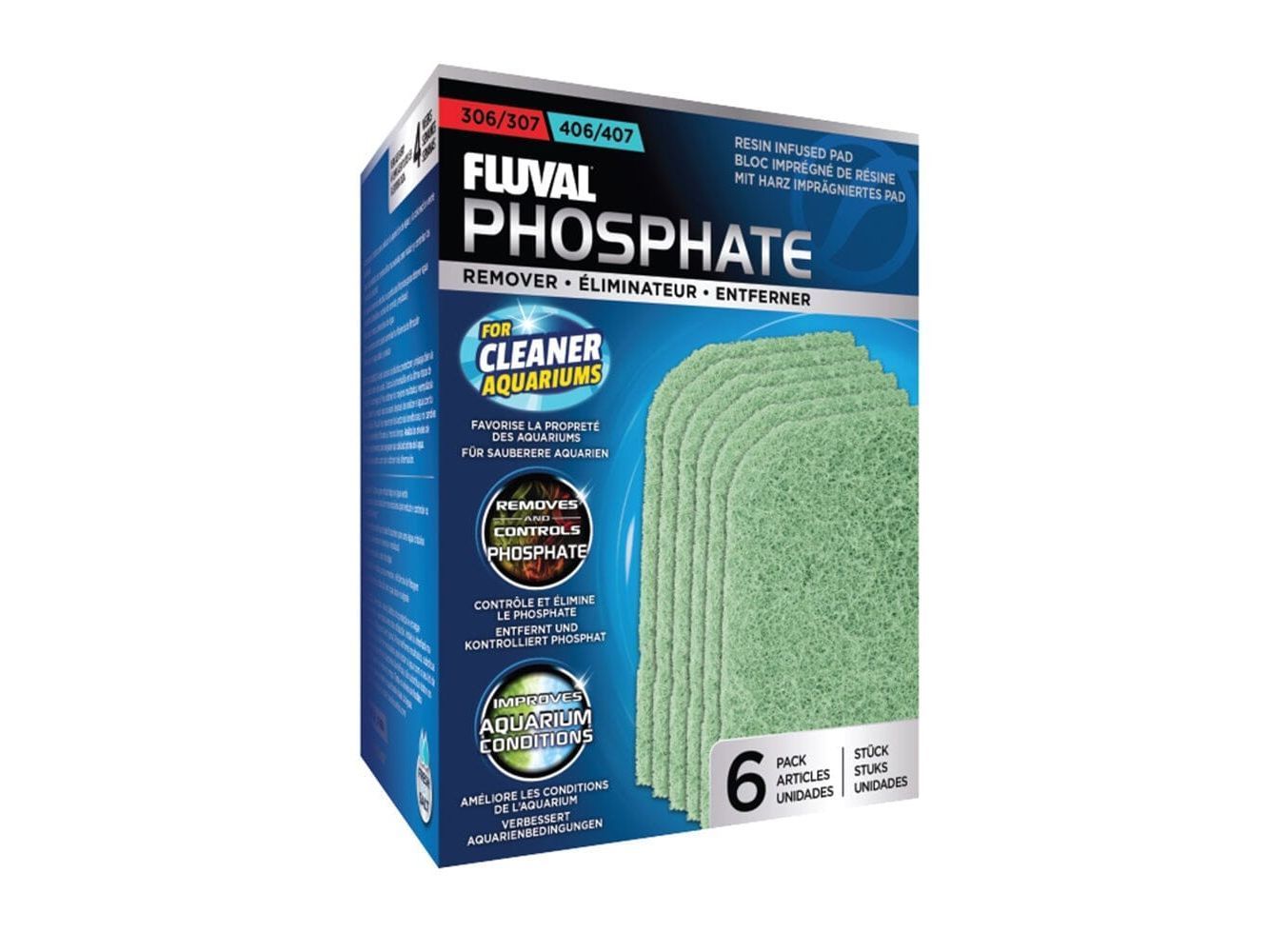 Fluval 306/307/406/407 Phosphate Remover Pad, 6pk Fish Supplies Fluval