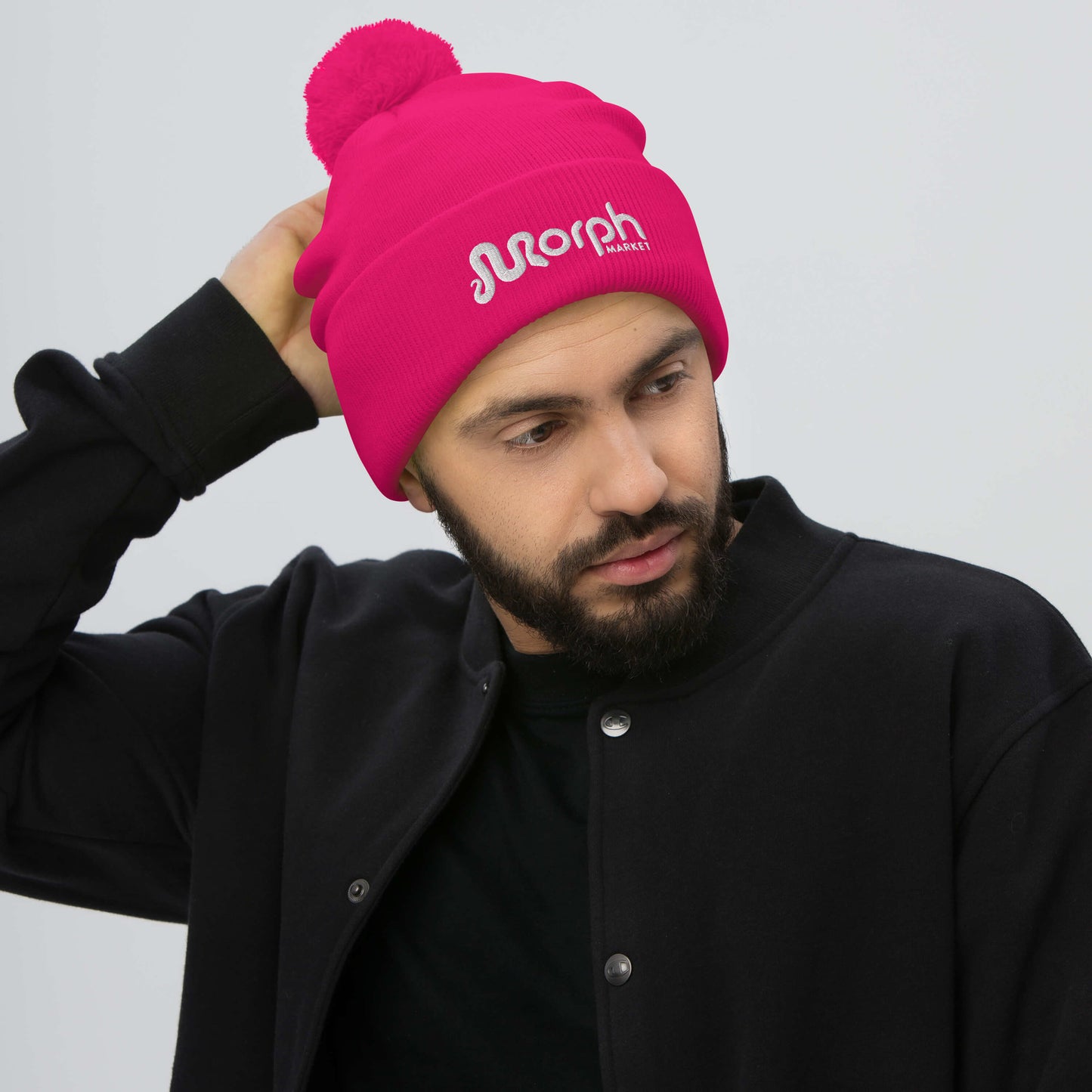 MorphMarket Pom-Pom Beanie with White Embroidered Logo