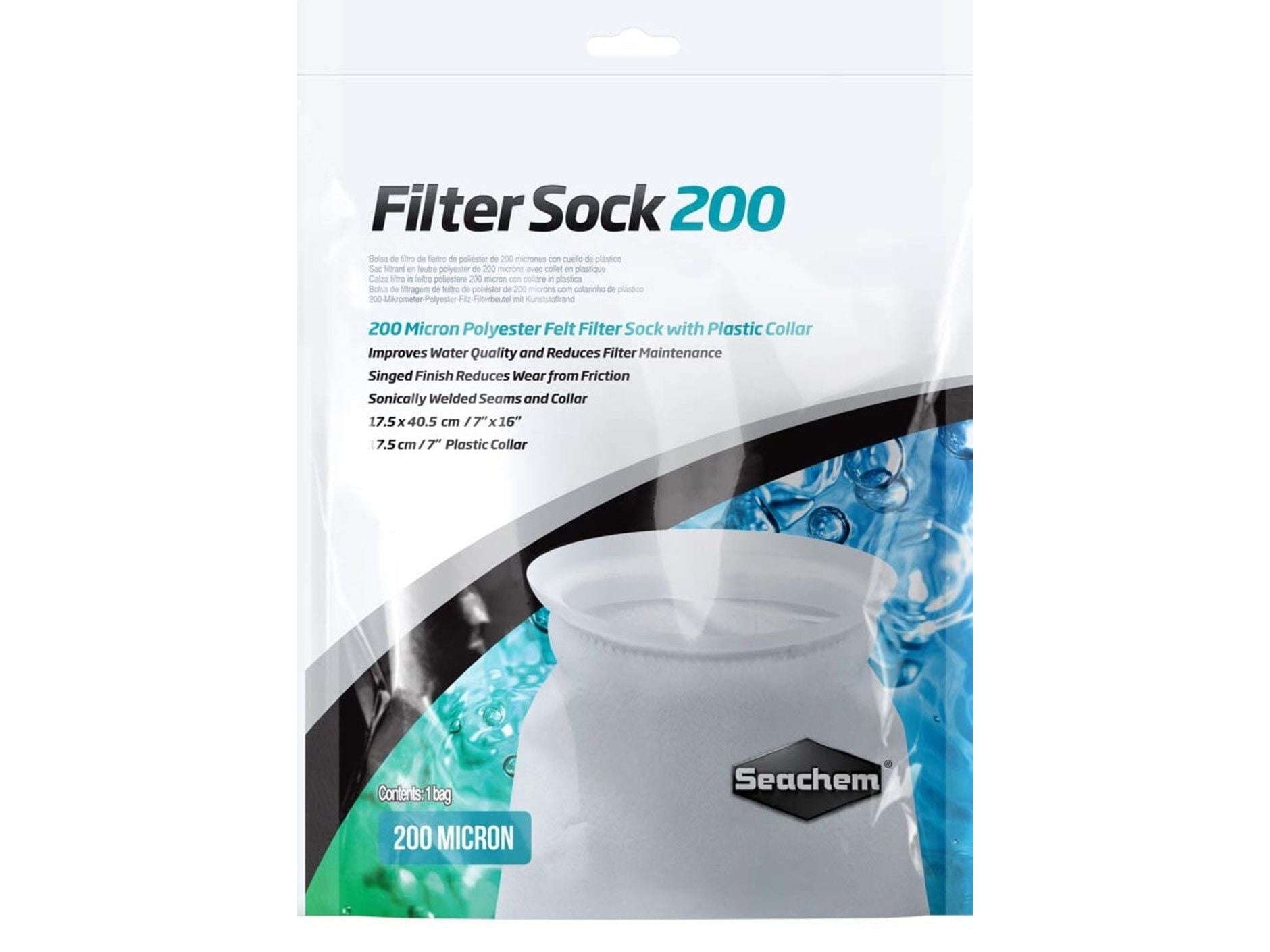 Seachem Laboratories Welded Filter Sock with Plastic Collar White 1ea/7 In X 16 in, Large (200 micron) Fish Supplies Seachem