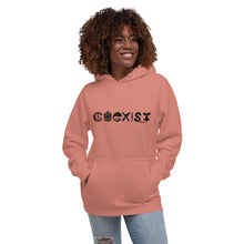Load image into Gallery viewer, COEXIST Unisex Hoodie with Black Text
