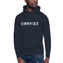 Load image into Gallery viewer, COEXIST Unisex Hoodie with White Text
