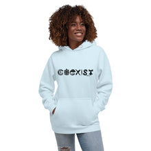 Load image into Gallery viewer, COEXIST Unisex Hoodie with Black Text
