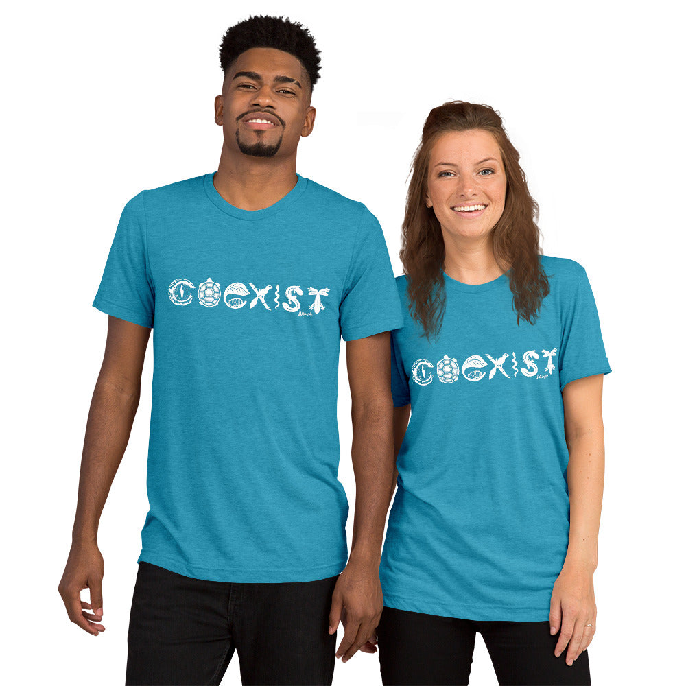 COEXIST Tri-Blend Unisex T-shirt with White Text