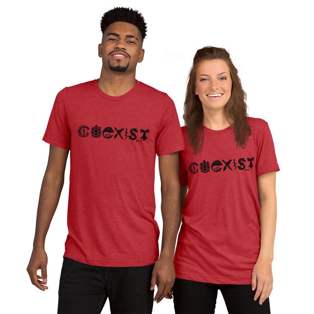 Unisex COEXIST Short Sleeve T-shirt (Black text)