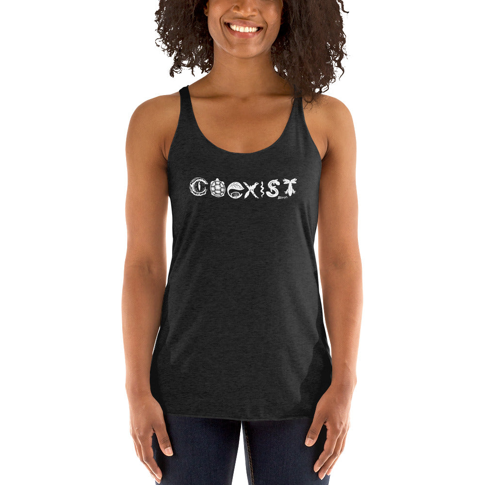 COEXIST Women's Racerback Tank with White Text