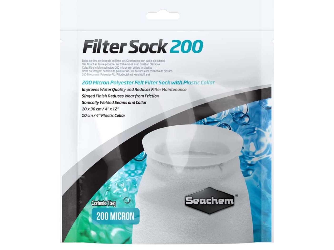 Seachem Laboratories Welded Filter Sock with Plastic Collar White, 1ea/4In X 12 in, SM