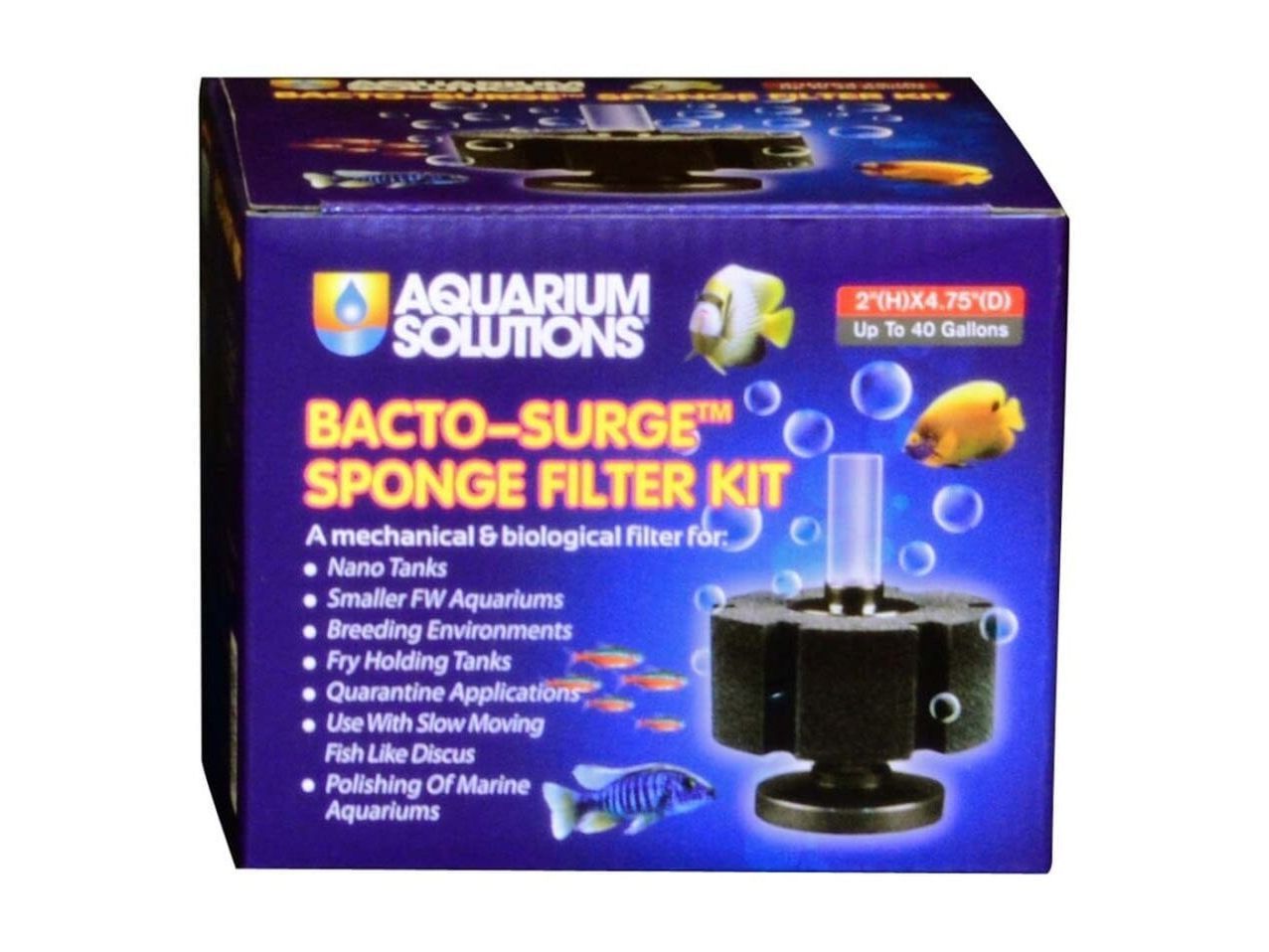 Aquarium Solutions Bacto-Surge Biological Action Sponge Filter Black, Small Fish Supplies Aquarium Solutions